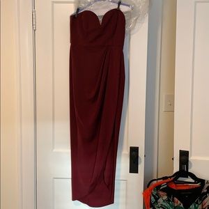 Strapless, Maroon Midi Dress